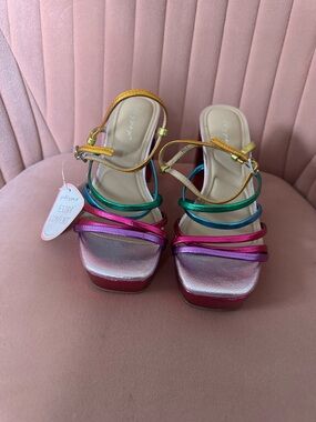 Metallic Multi-Color Strappy Sandal Heels - Comfort Fit